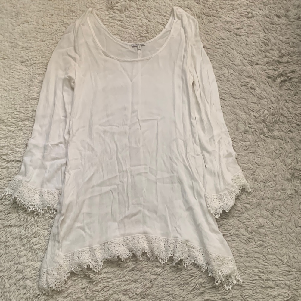 Ivory Long Sleeve Crochet Trim Dress